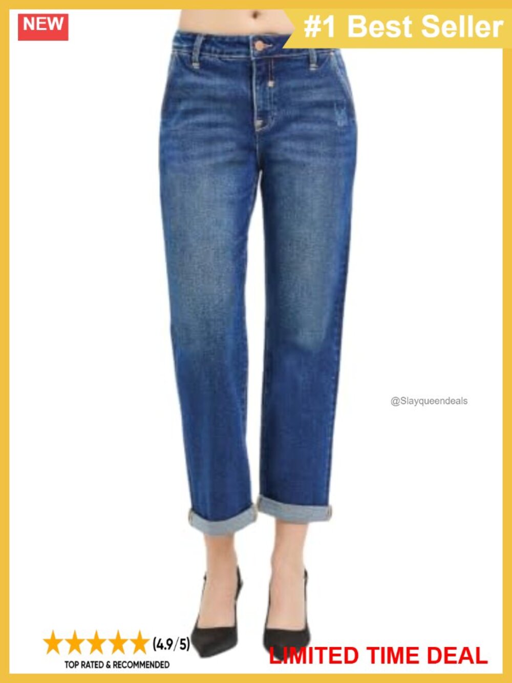 Slouchy Cropped Boyfriend Jeans with Cuffed Hem - Relaxed Fit